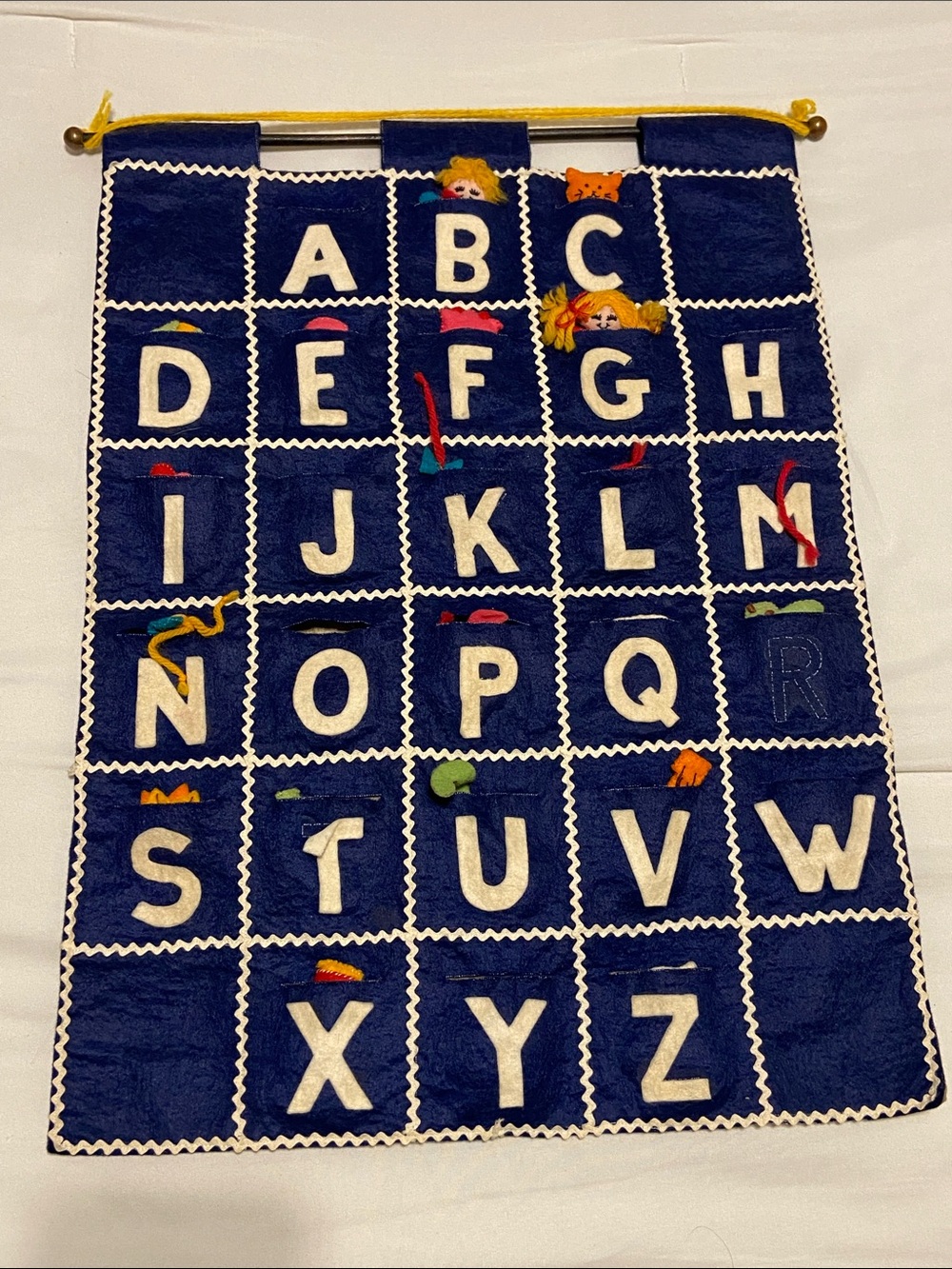Vintage Handmade Felt Navy Alphabet Pocket Organizer Kids Toy
